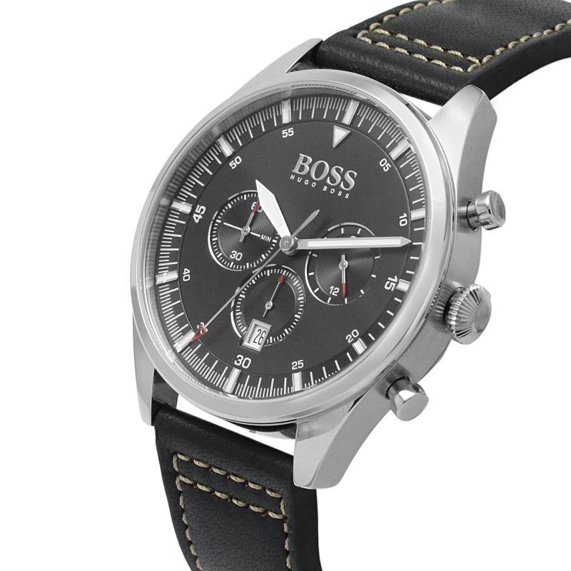 Hugo Boss Pioneer Black Leather Men's Watch 1513708 - The Watches Men & CO #2