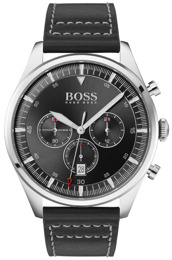 Hugo Boss Pioneer Black Leather Men's Watch 1513708 - The Watches Men & CO