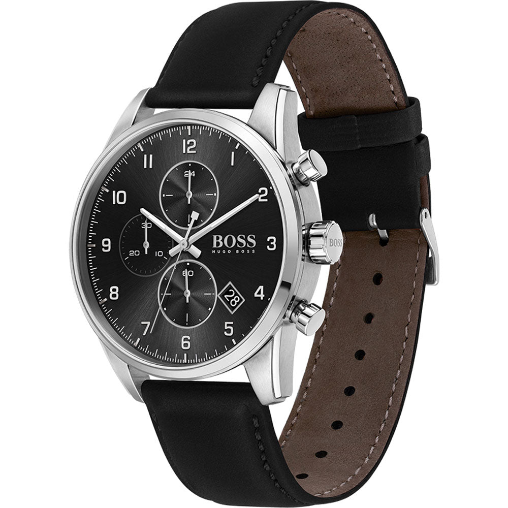 Hugo Boss Skymaster Black Leather Strap Men's Watch 1513782 - The Watches Men & CO #2