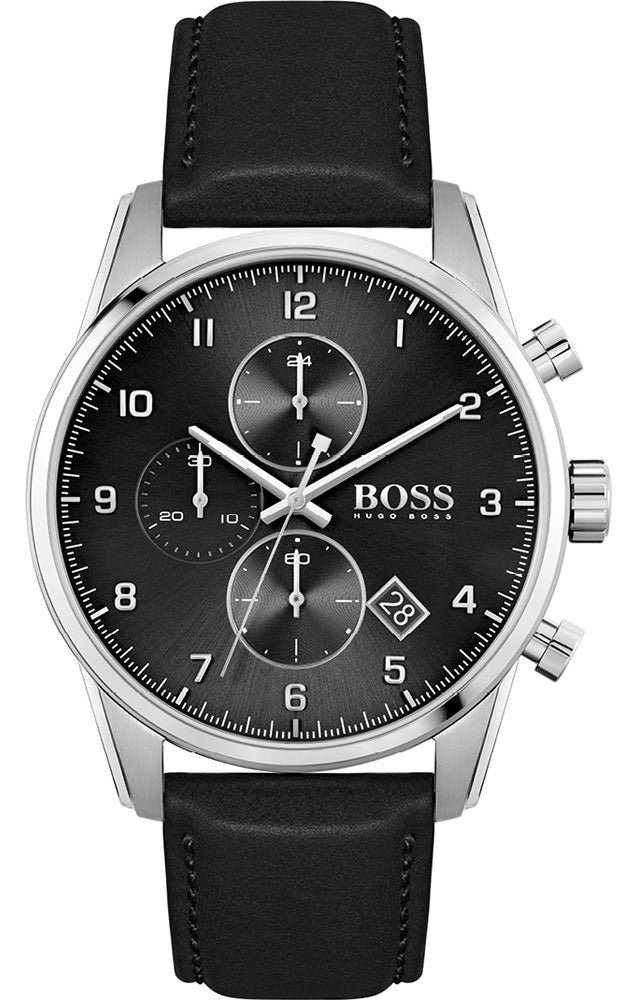 Hugo Boss Skymaster Black Leather Strap Men's Watch 1513782 - The Watches Men & CO