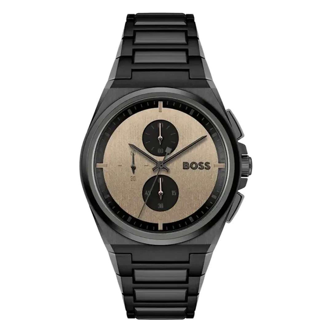 Hugo Boss Steer Chronograph Brown Dial Black Steel Strap Watch For Men - 1514043