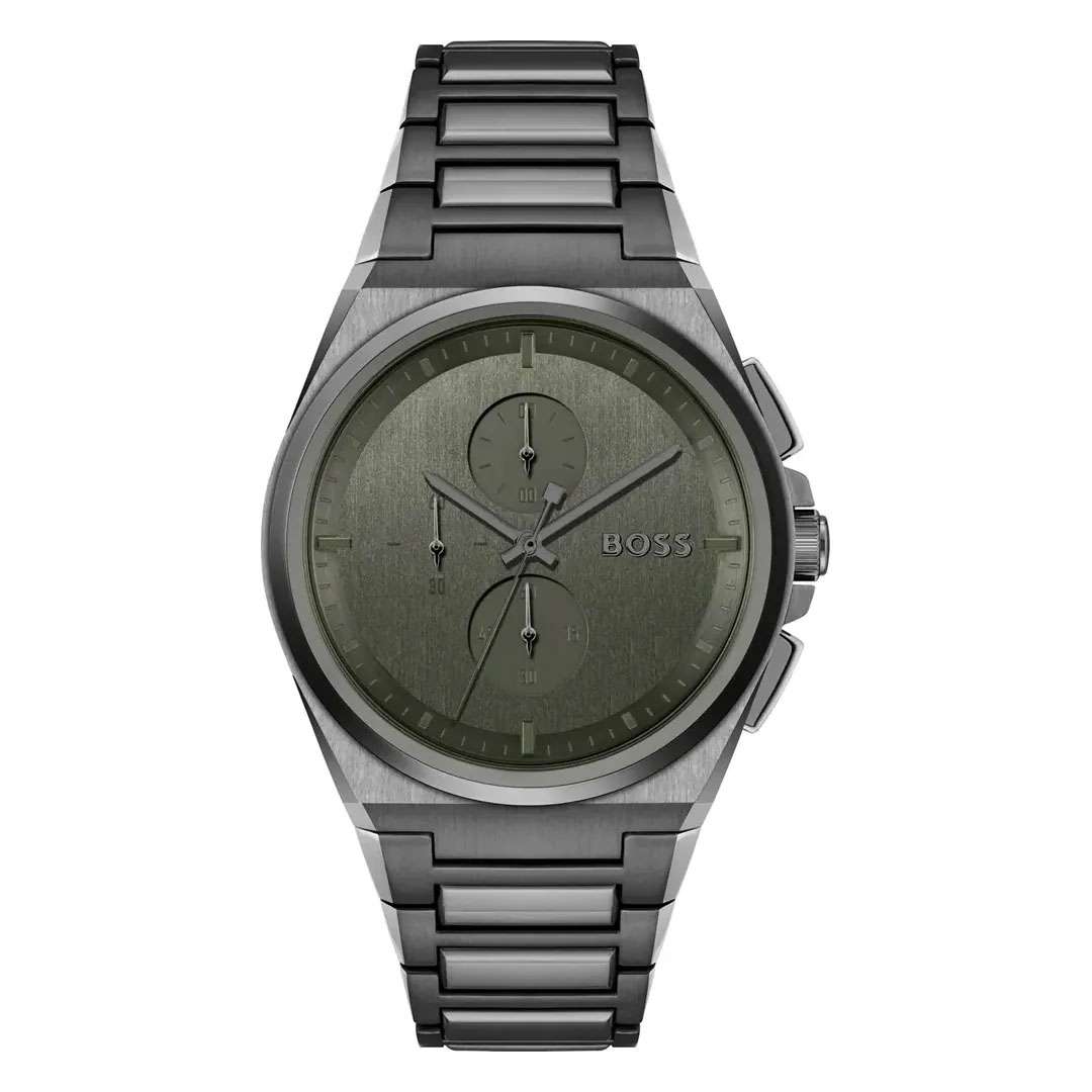 Hugo Boss Steer Chronograph Grey Dial Grey Steel Strap Watch For Men - 1514045