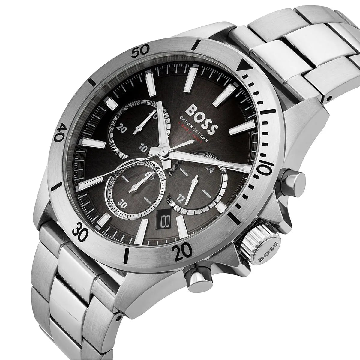 Hugo Boss Troper Chronograph Black Dial Silver Steel Strap Watch For Men - 1514057