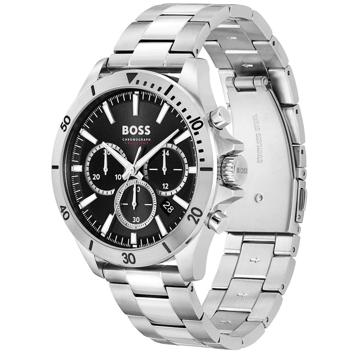 Hugo Boss Troper Chronograph Black Dial Silver Steel Strap Watch For Men - 1514057