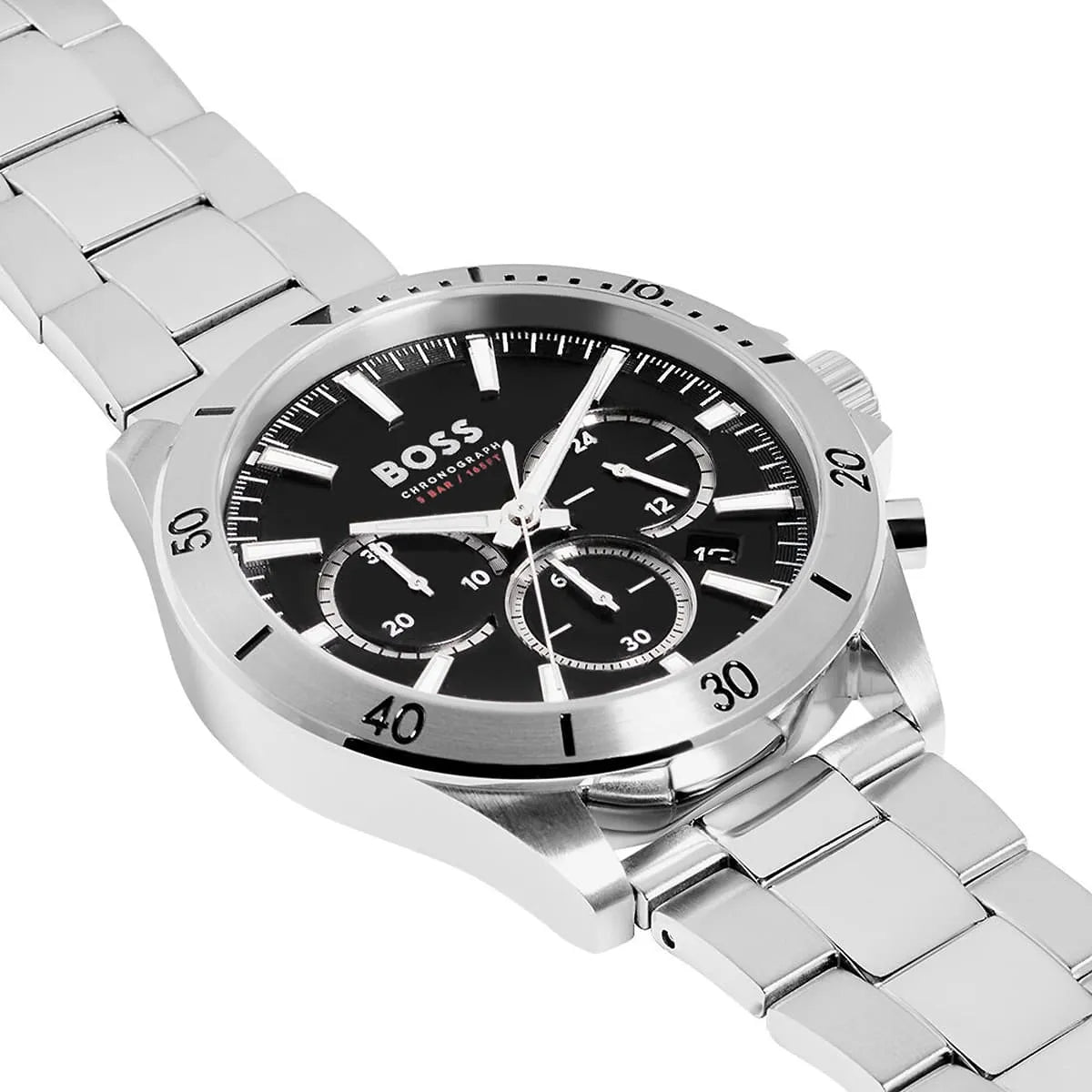 Hugo Boss Troper Chronograph Black Dial Silver Steel Strap Watch For Men - 1514057