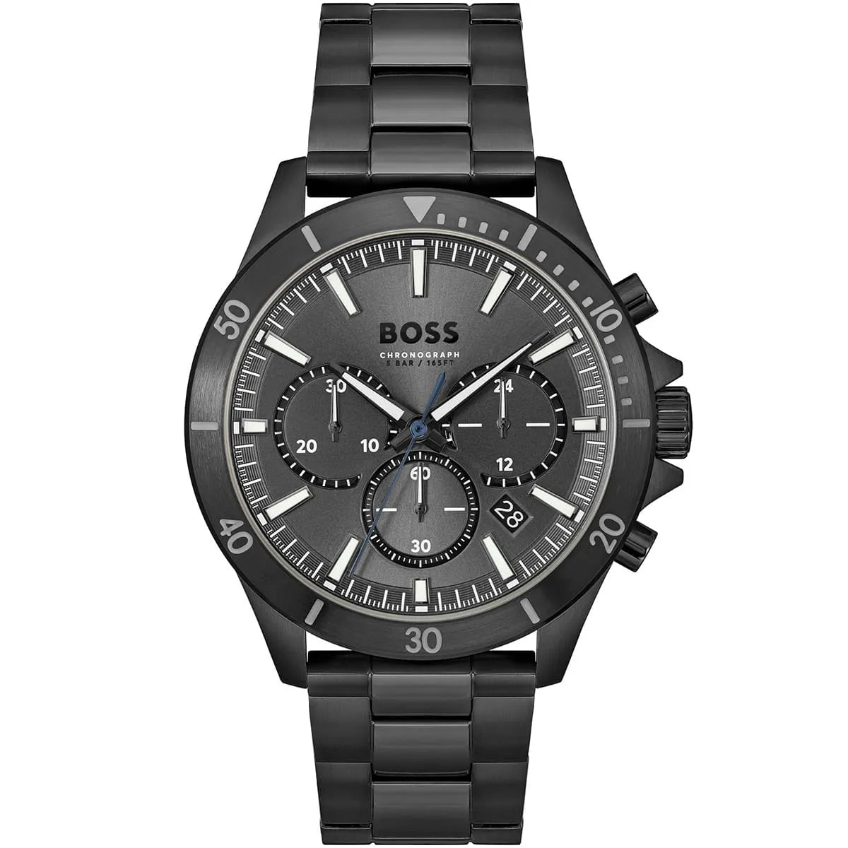 Hugo Boss Troper chronograph men's watch black dial with three subdials and metal bracelet
