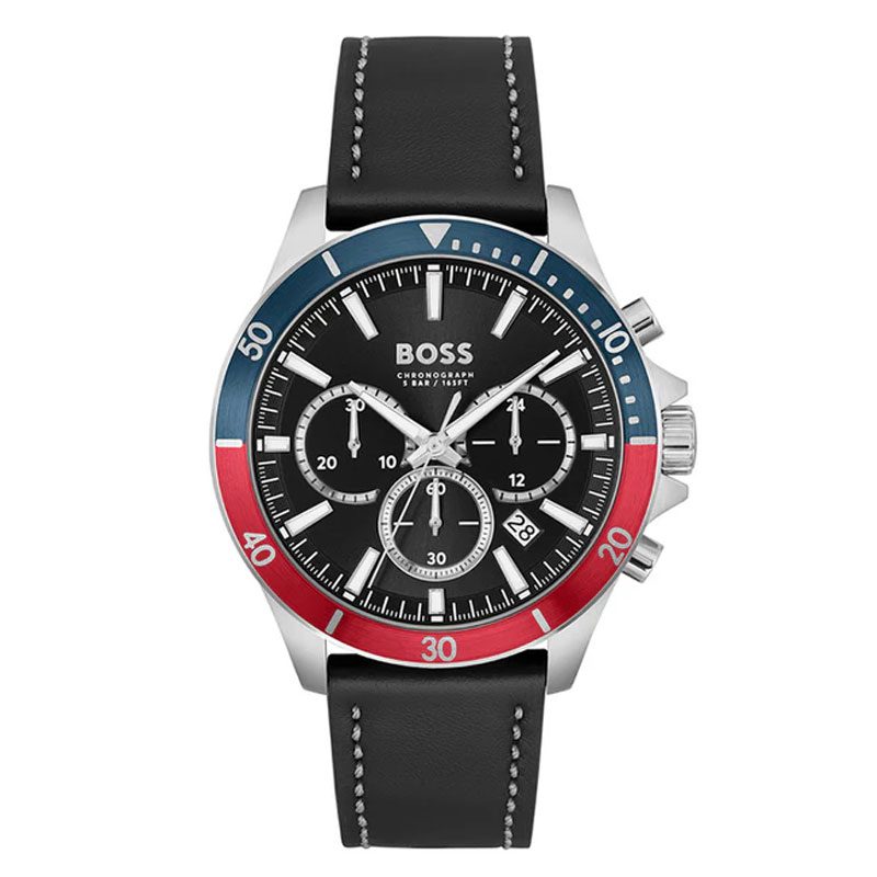 Hugo Boss Troper Chronograph Black Dial Black Leather Strap Watch For Men - 1514099