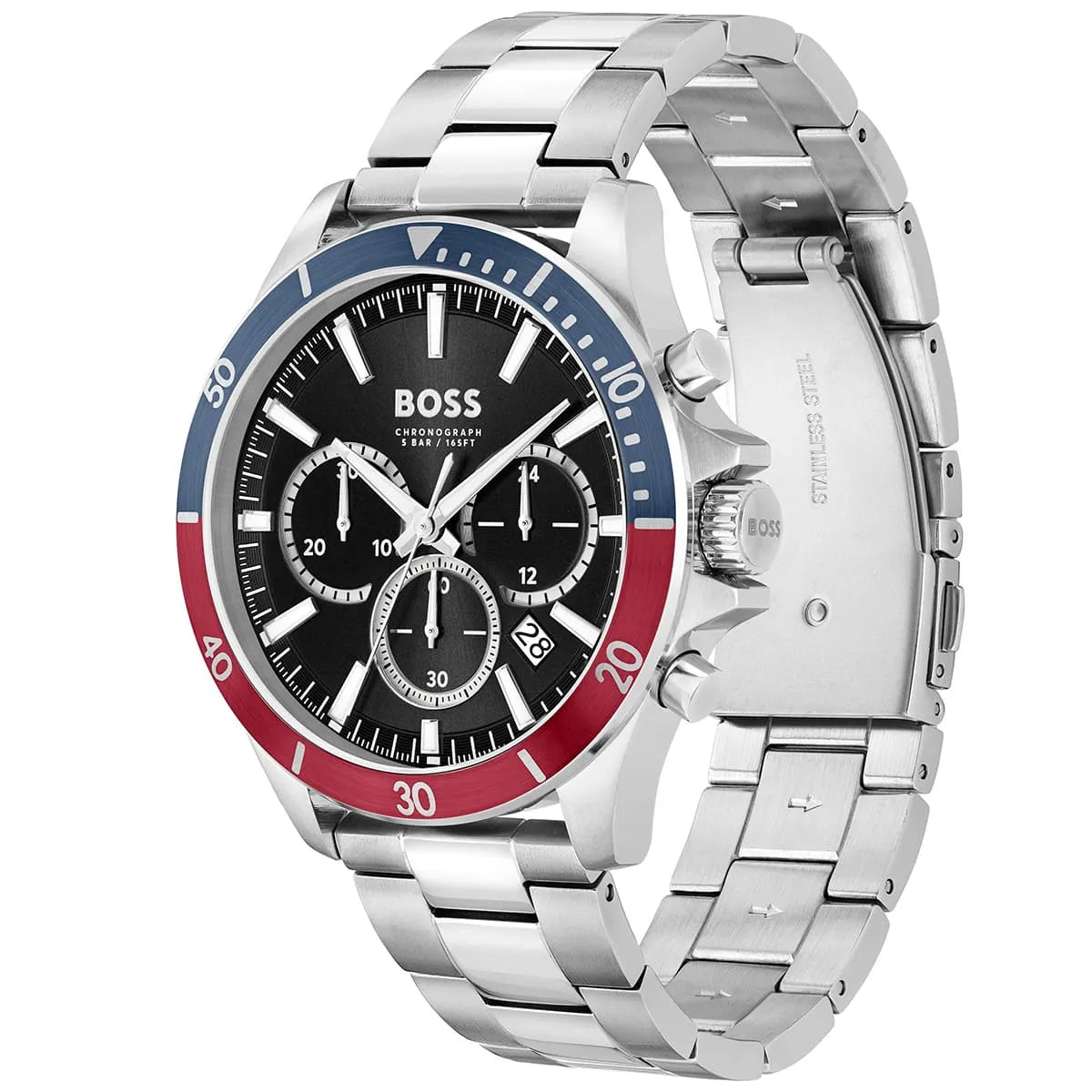 Hugo Boss Troper Chronograph Black Dial Silver Steel Strap Watch For Men - 1514108