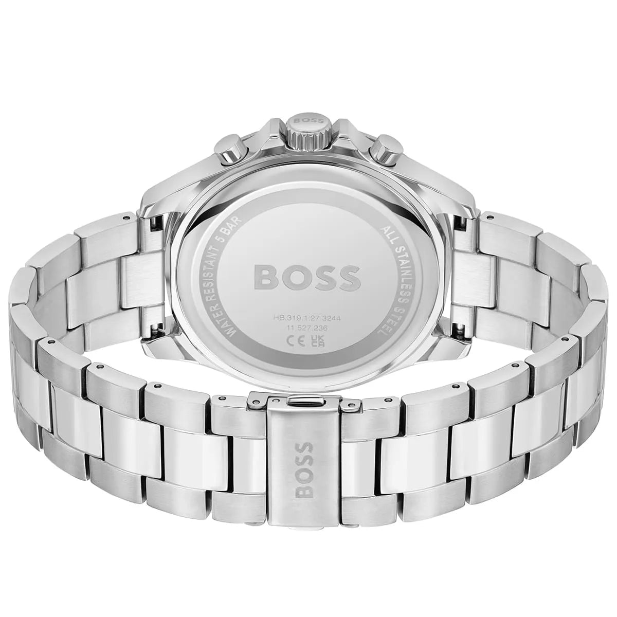 Hugo Boss Troper Chronograph Black Dial Silver Steel Strap Watch For Men - 1514108