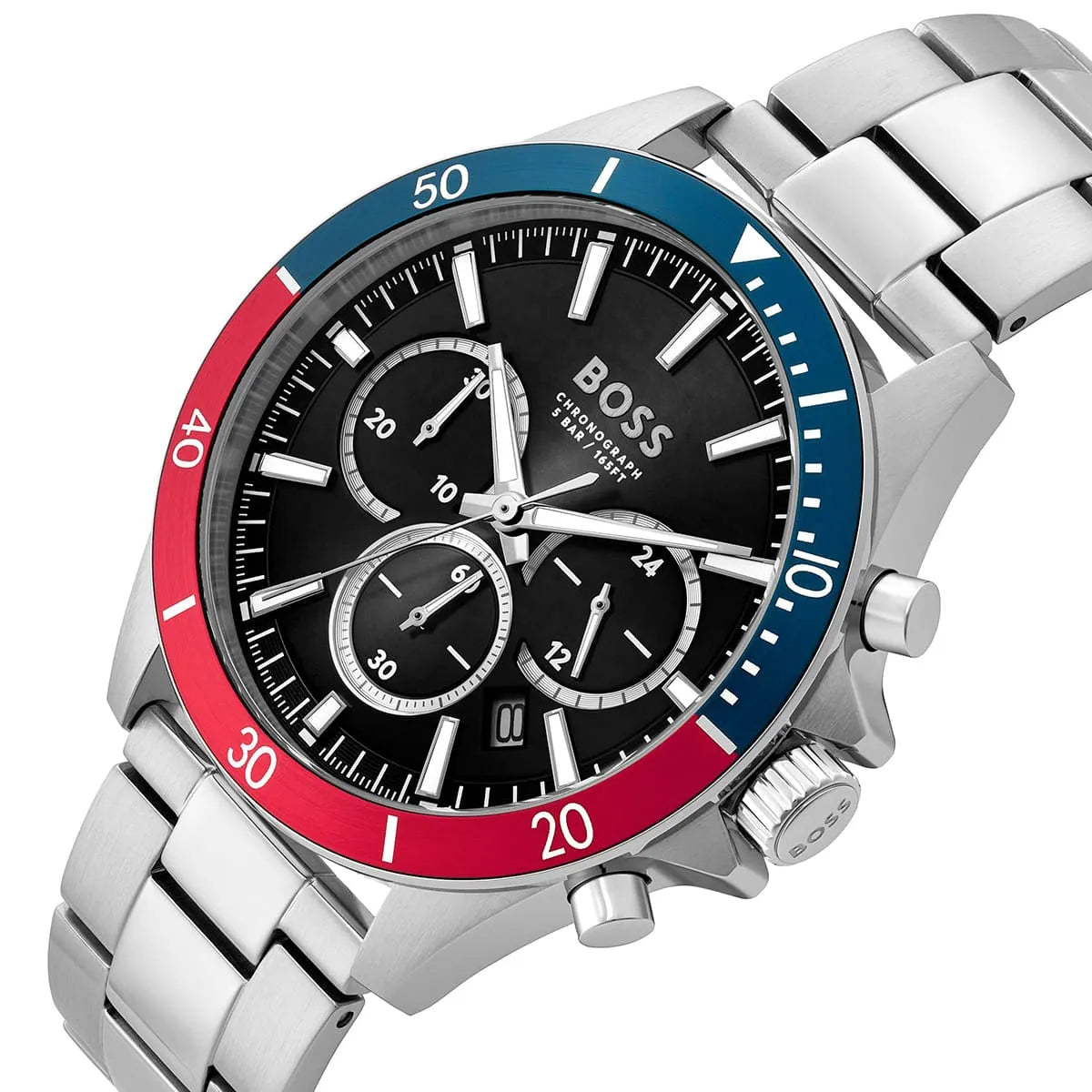 Hugo Boss Troper Chronograph Black Dial Silver Steel Strap Watch For Men - 1514108