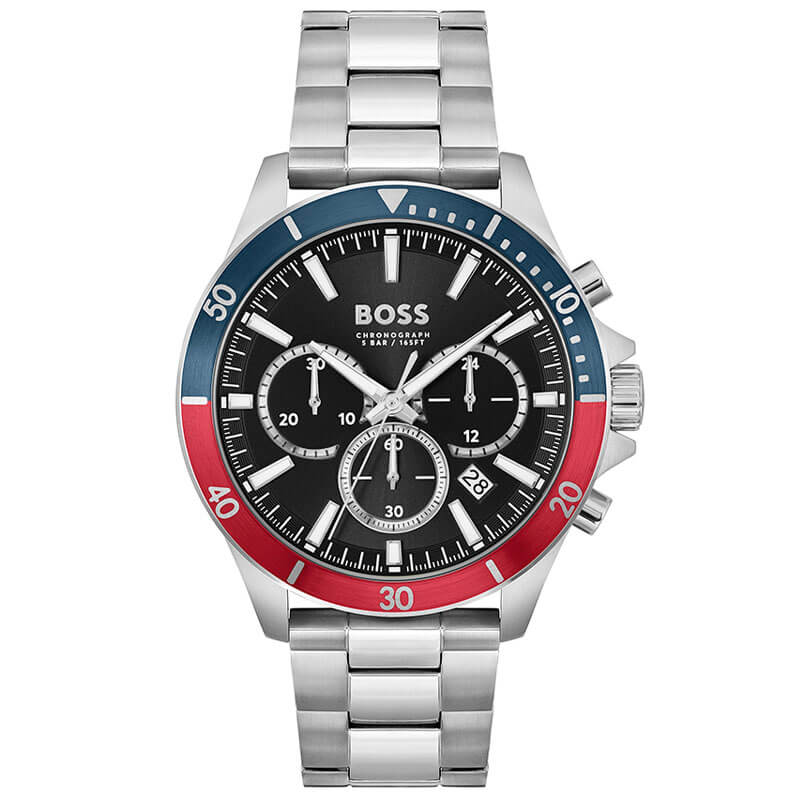 Hugo Boss Troper Chronograph Black Dial Silver Steel Strap Watch For Men - 1514108