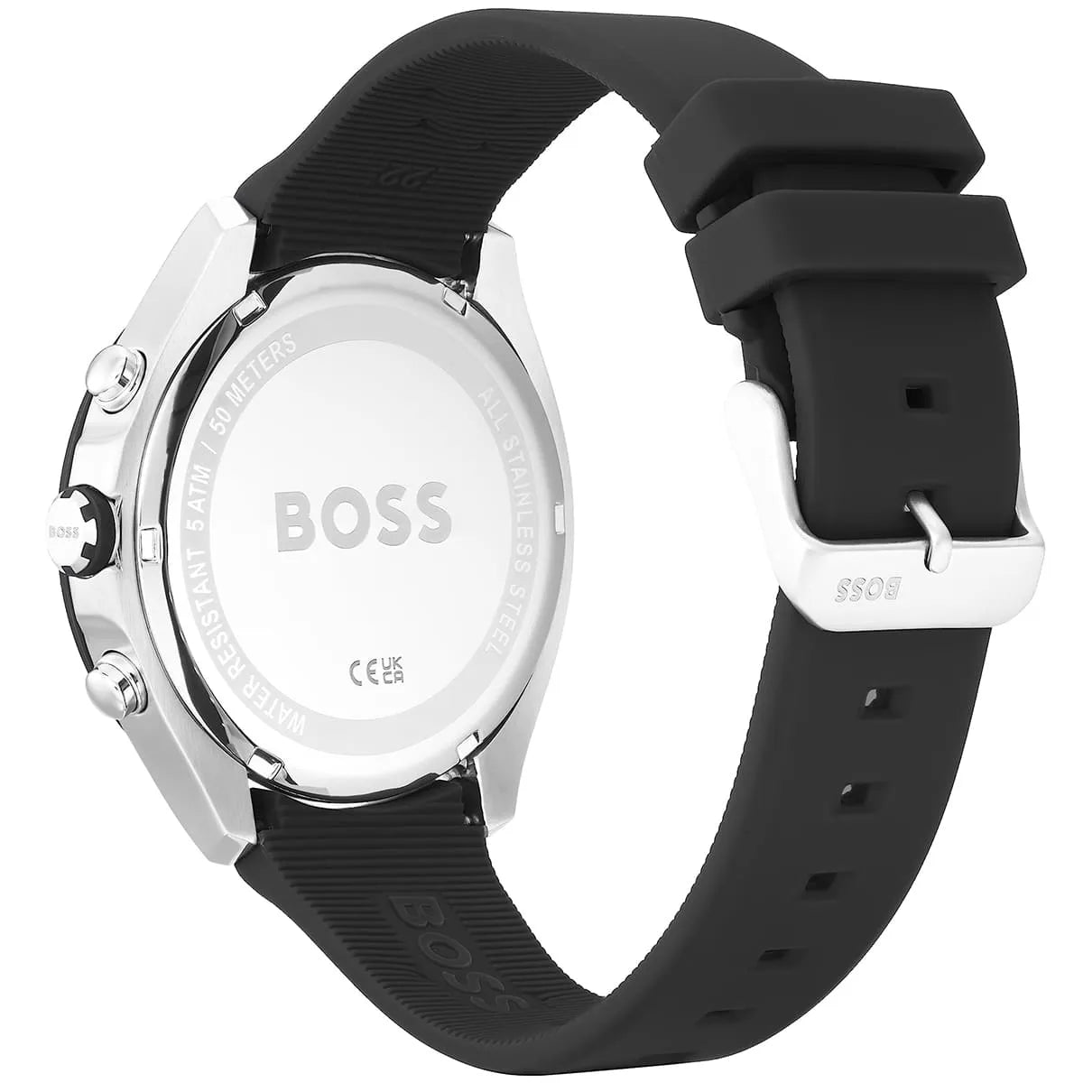 Hugo Boss Velocity Chronograph Black Dial Black Leather Strap Watch for Men - 1513716