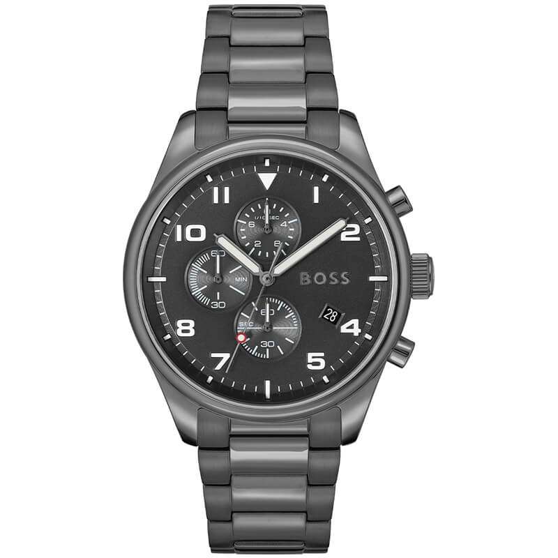Hugo Boss View Chronograph Grey Dial Grey Steel Strap Watch For Men - 1513991