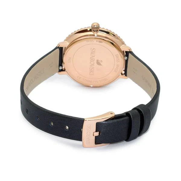 Swarovski Crystal Frost Black Dial Black Leather Strap Women's Watch 5484058