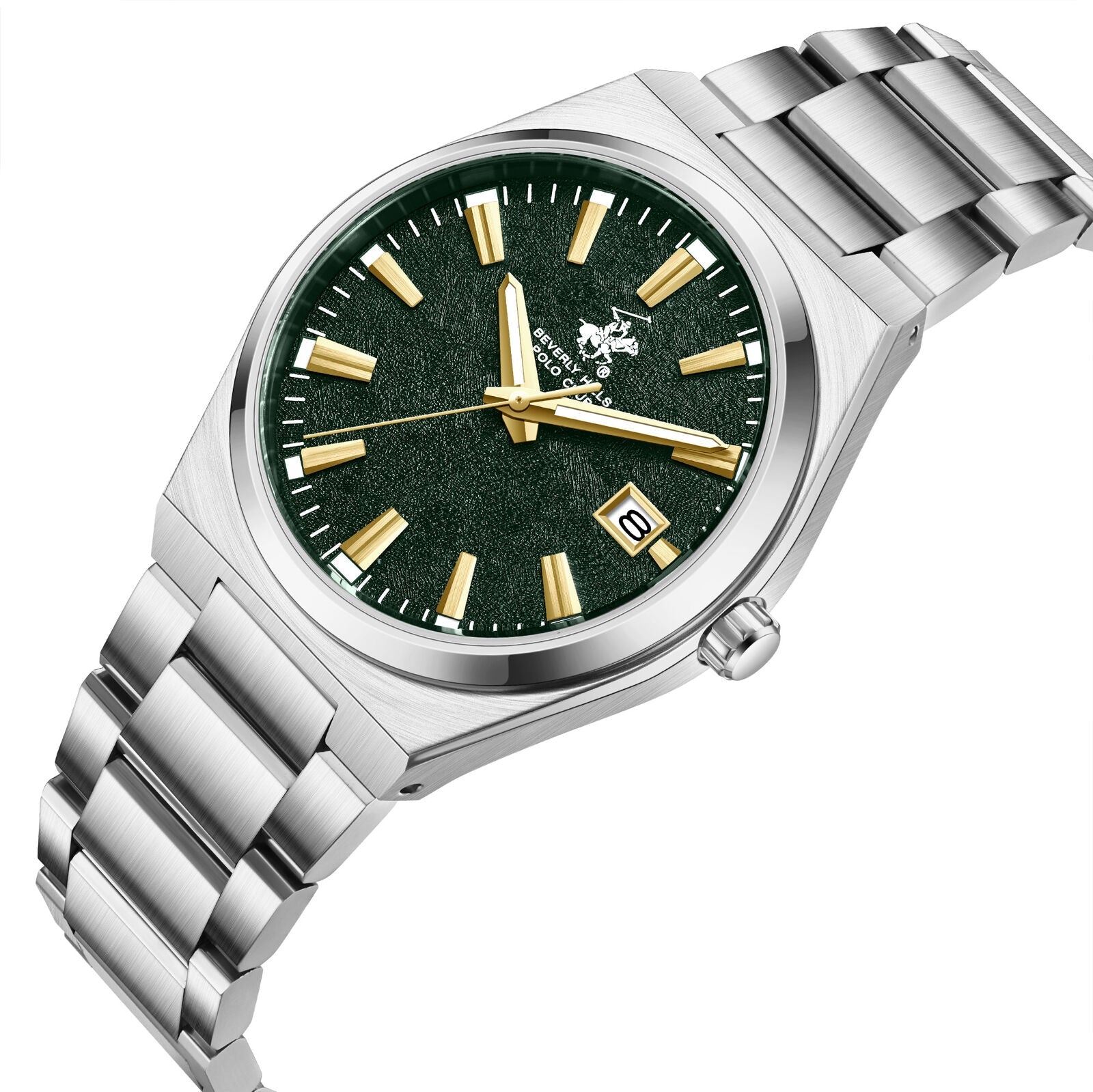 Beverly Hills Polo Club Mother Pearl Green Dial Silver Date Watch BP3851X.370
