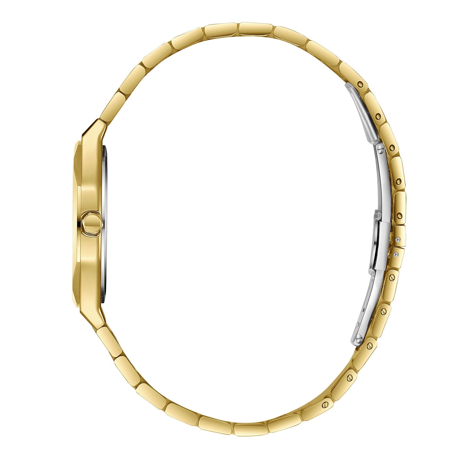 Lee Cooper Arlène gold watch side profile showing case and bracelet