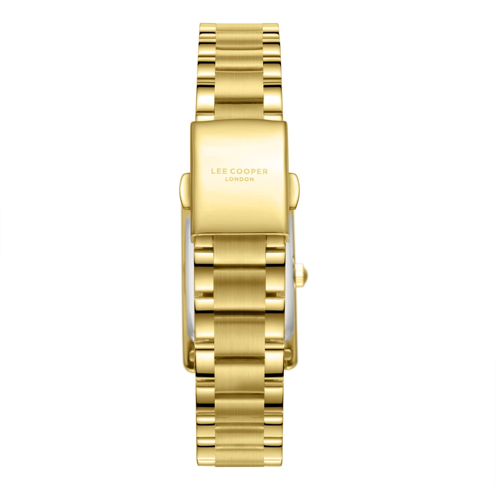 Lee Cooper Elegance watch caseback showing gold-tone stainless steel and engraved branding