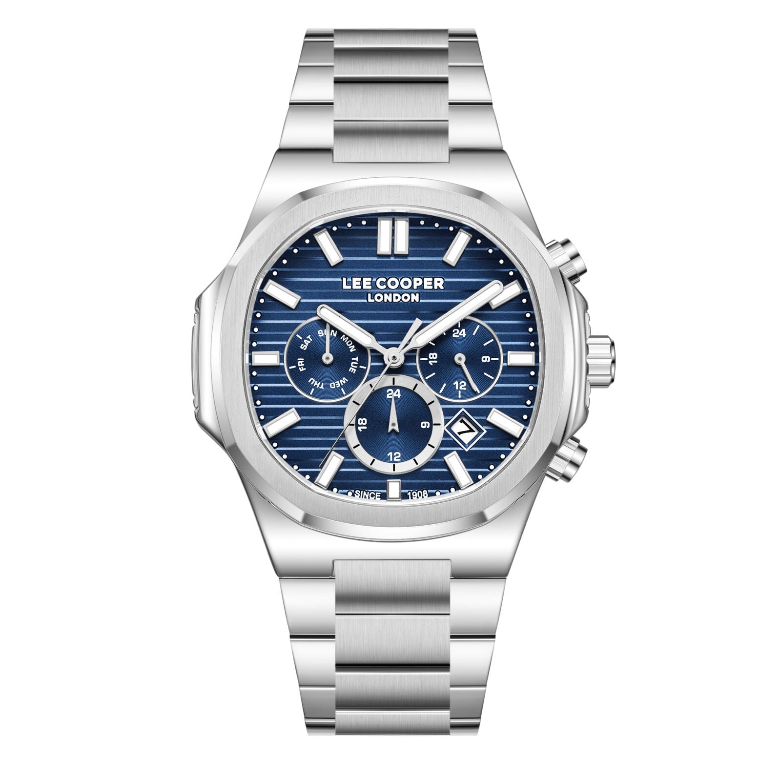Lee Cooper Gauthier multifunction watch with blue dial and silver stainless steel bracelet
