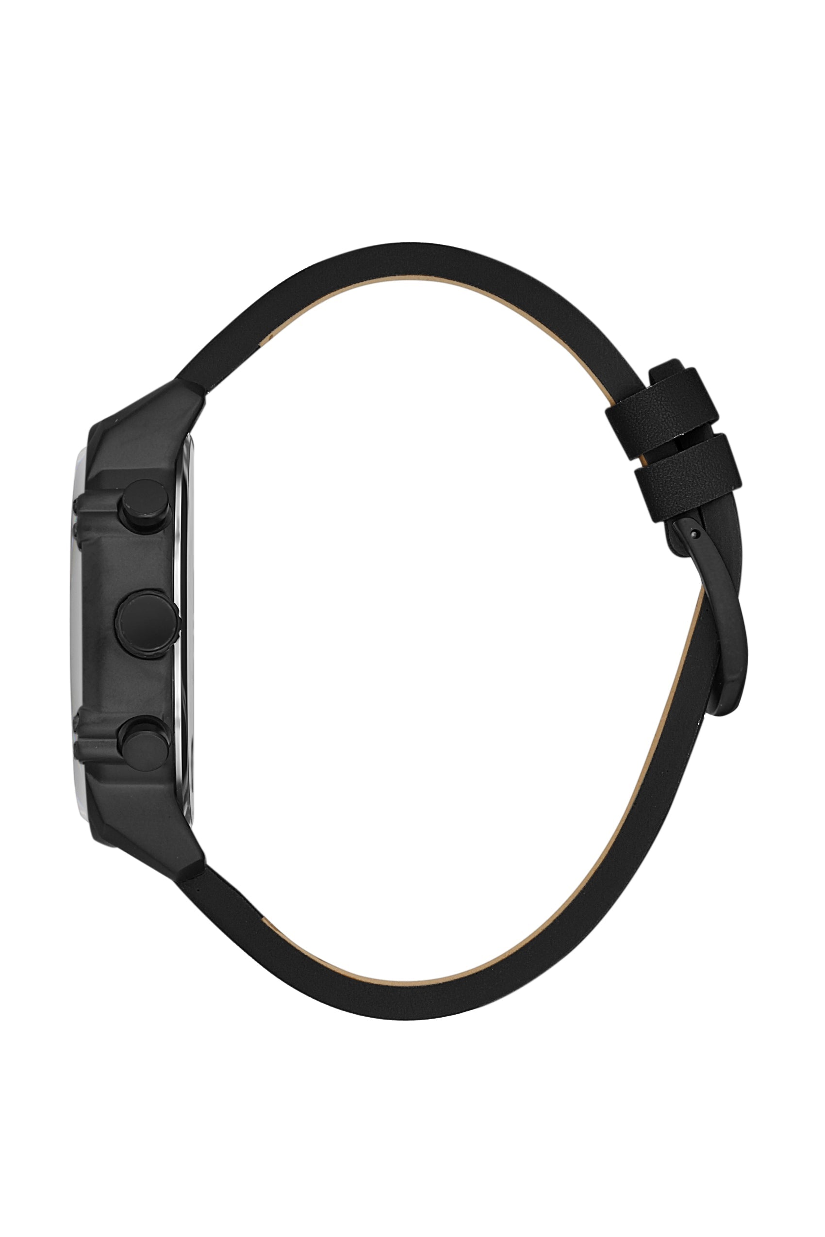 Black leather strap with pushers and buckle closure on Lee Cooper multifunction watch