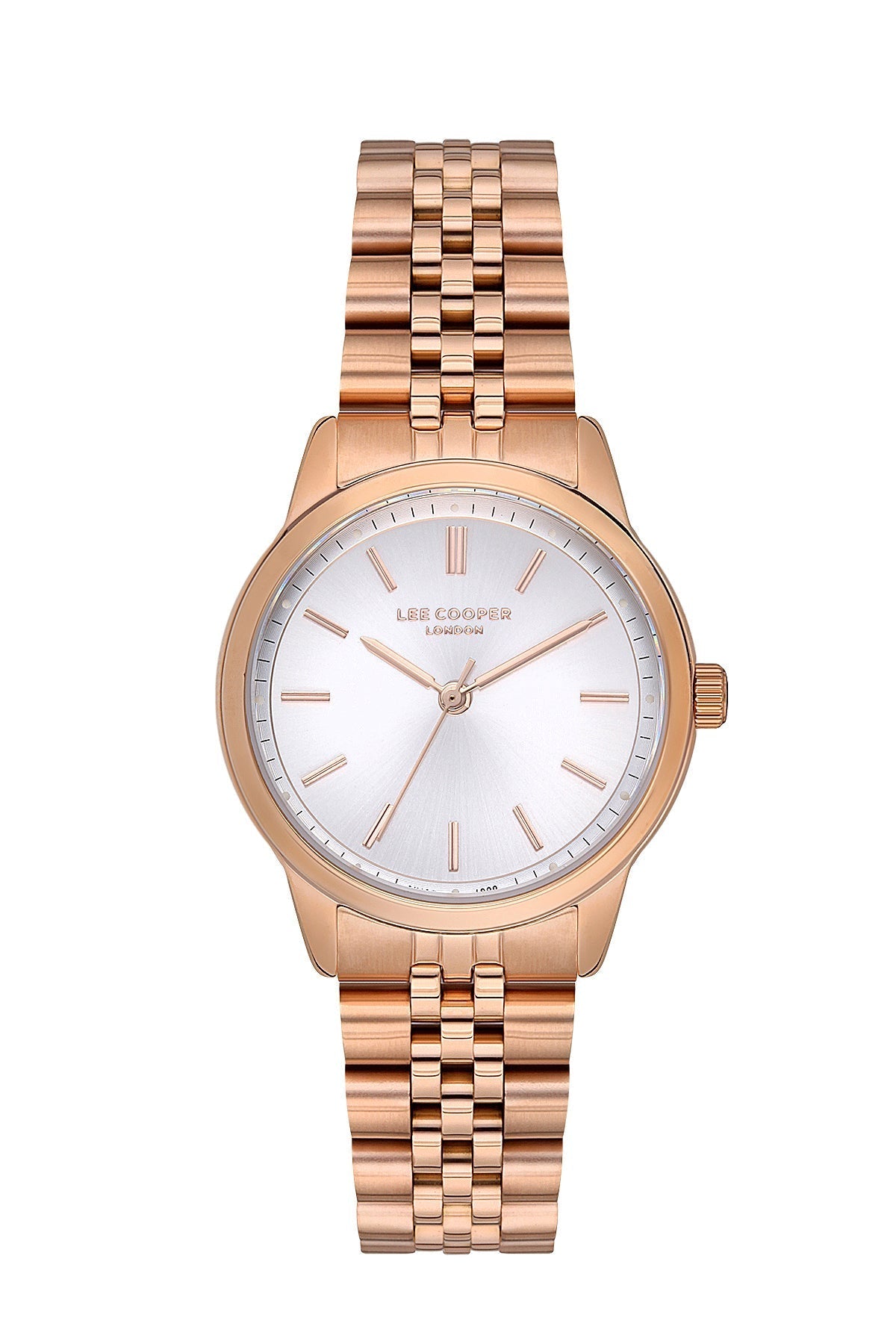 Lee Cooper Classic Three Hand watch with silver dial and rose gold-tone stainless steel case and bracelet