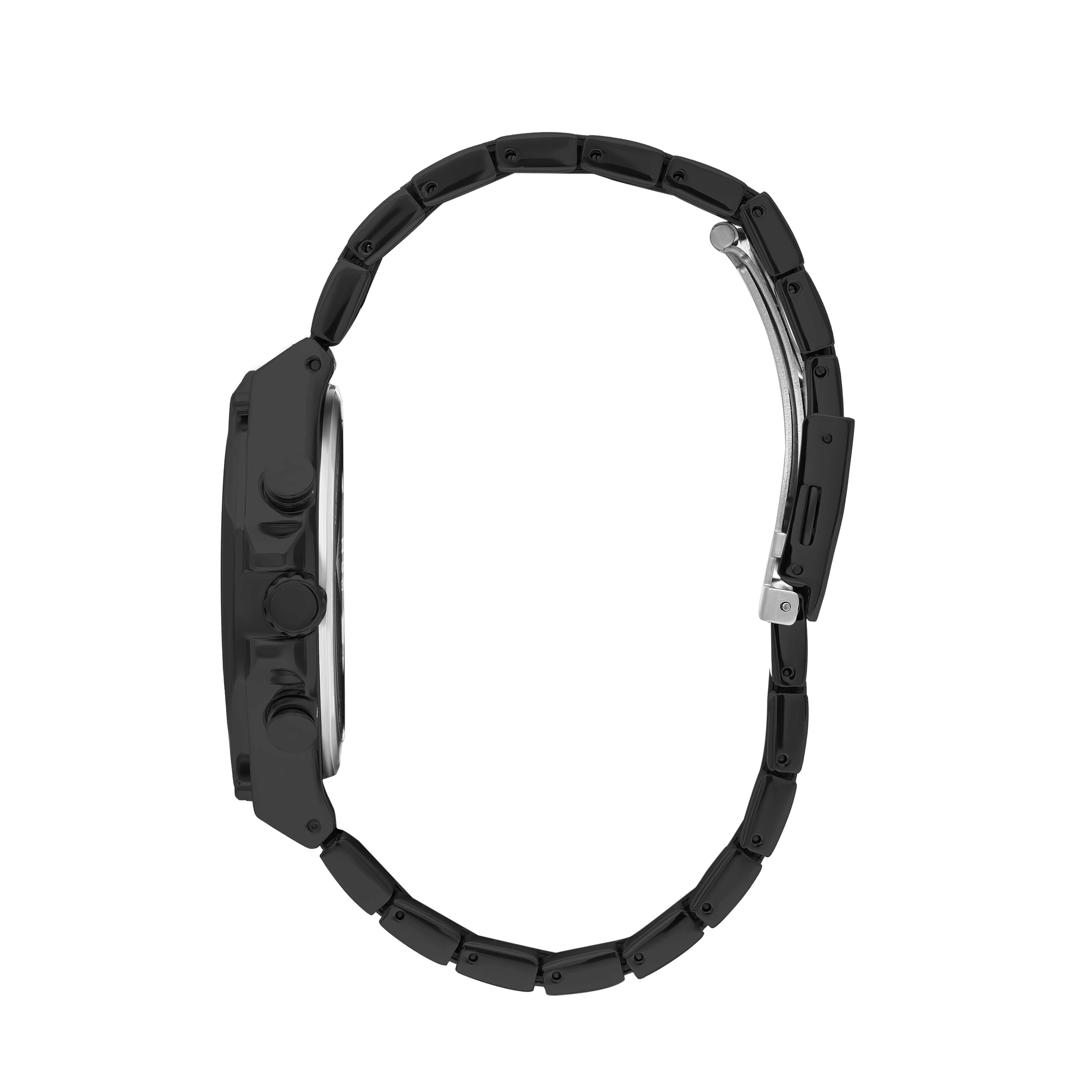 Side view of Lee Cooper LC07319 chronograph watch showing black metal bracelet