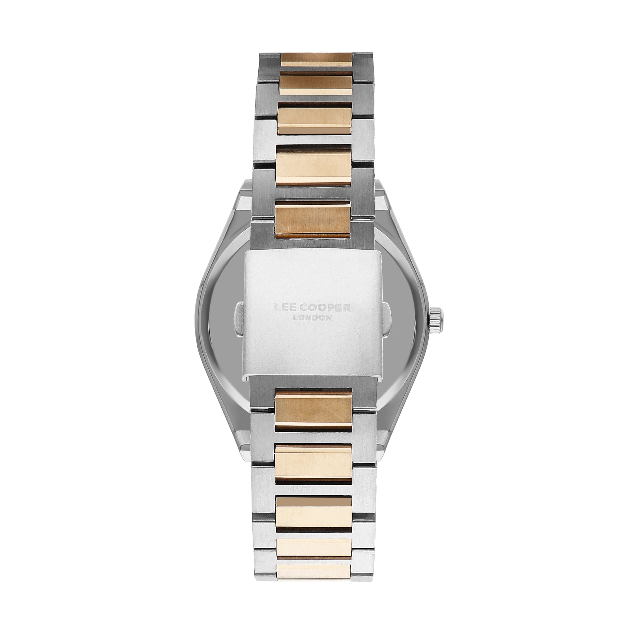 Lee Cooper LC07608.530 watch caseback view showing two-tone stainless steel bracelet