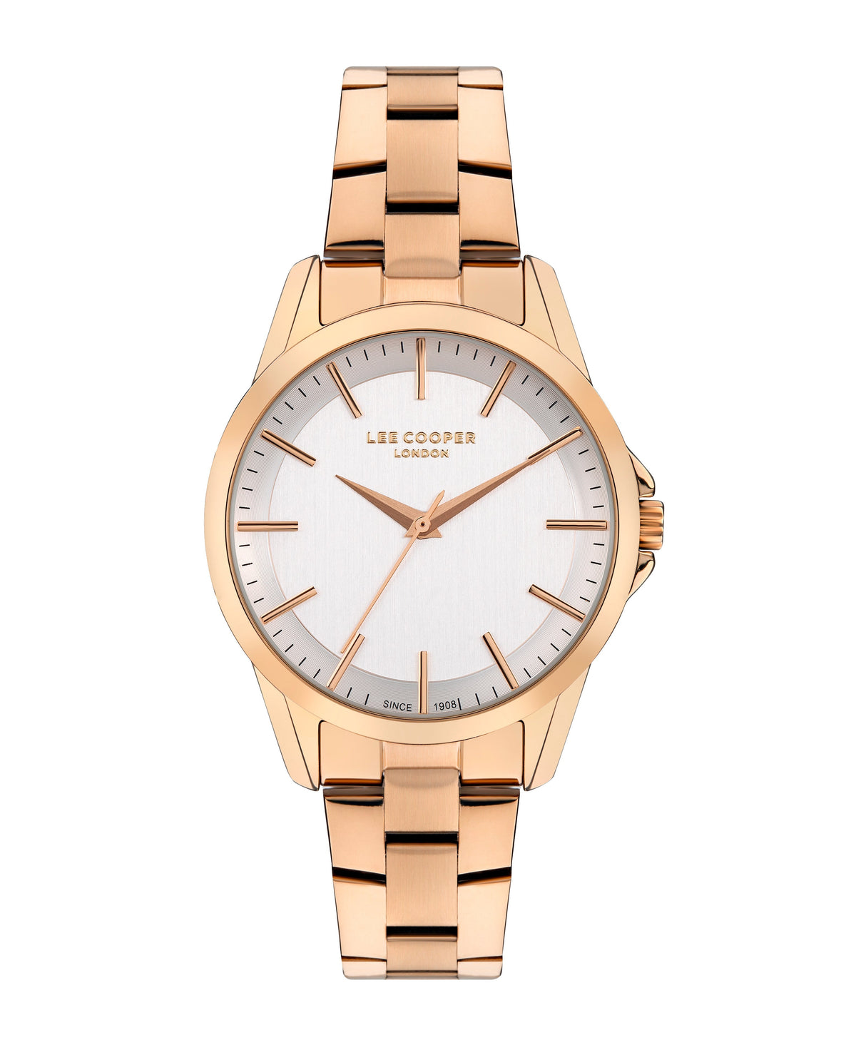 Lee Cooper Classic rose gold watch with silver dial and rose gold metal strap