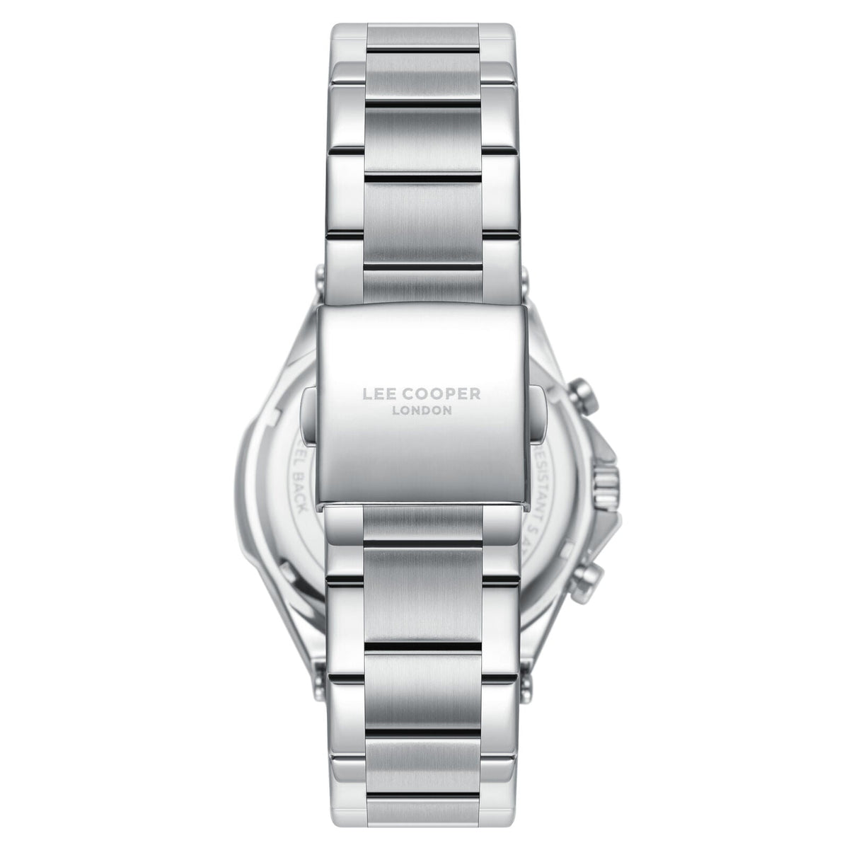 Lee Cooper watch caseback view showing stainless steel bracelet and case back