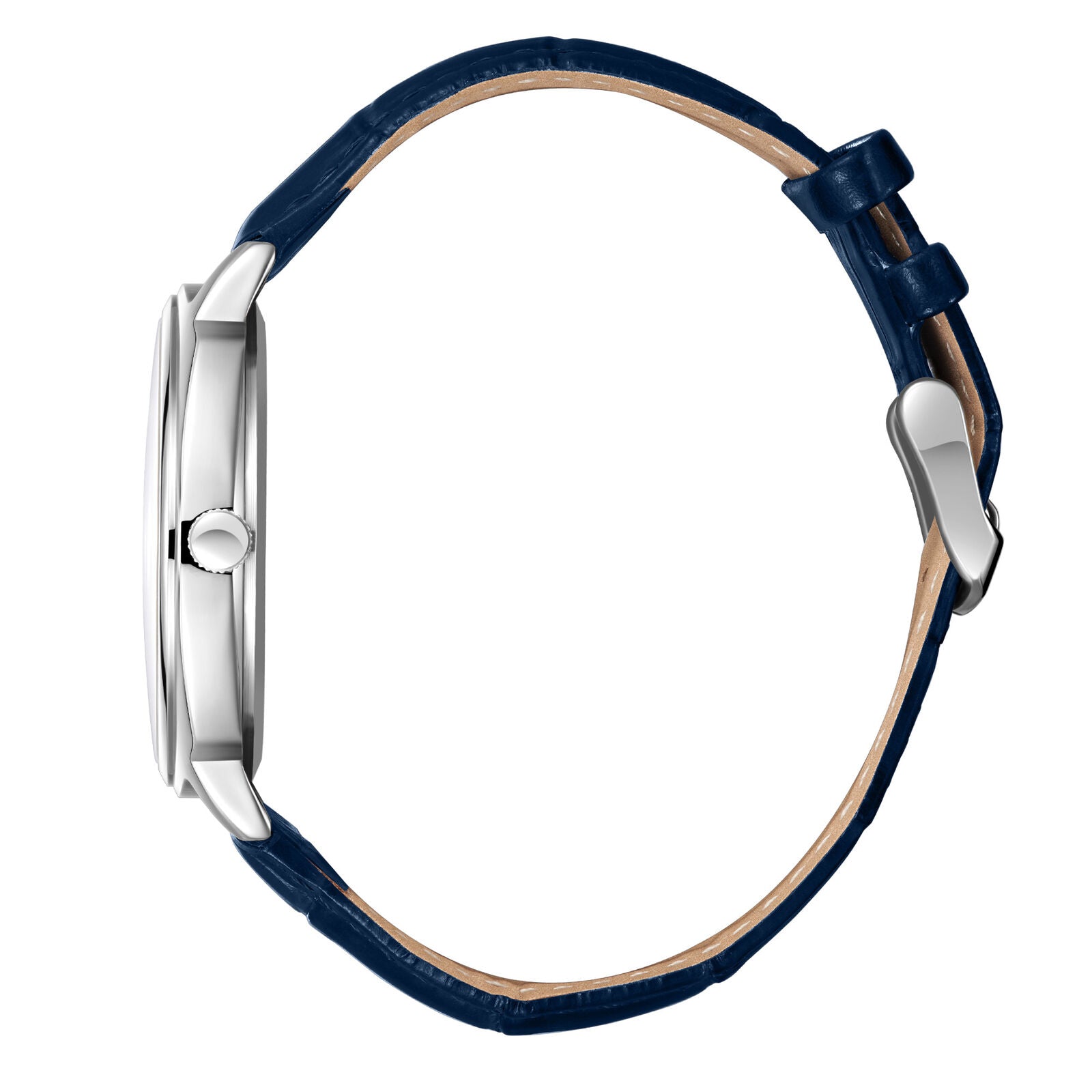 Lee Cooper Date Window Navy Blue Dial and Genuine Leather Silver Watch - LC08248.399