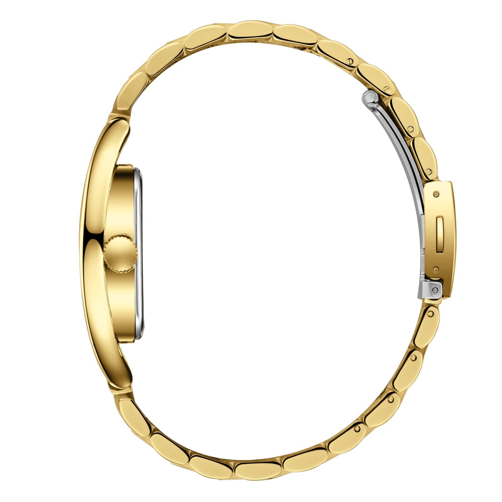Lee Cooper watch side view displaying rounded square gold case and bracelet