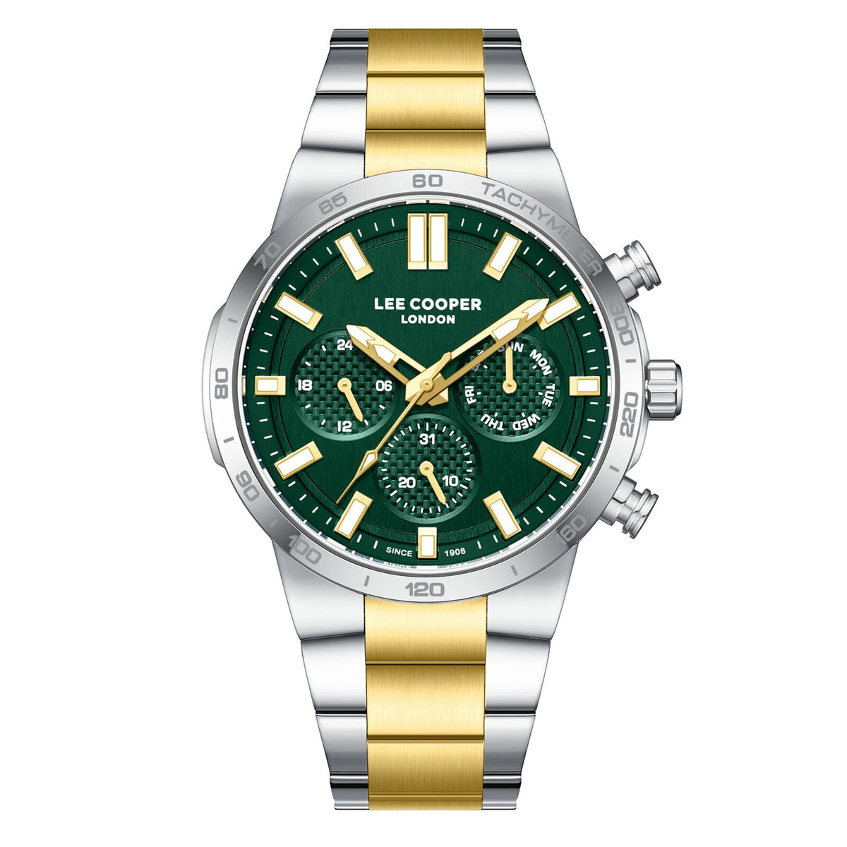 Lee Cooper LC08293.270 chronograph watch with green dial and two-tone bracelet