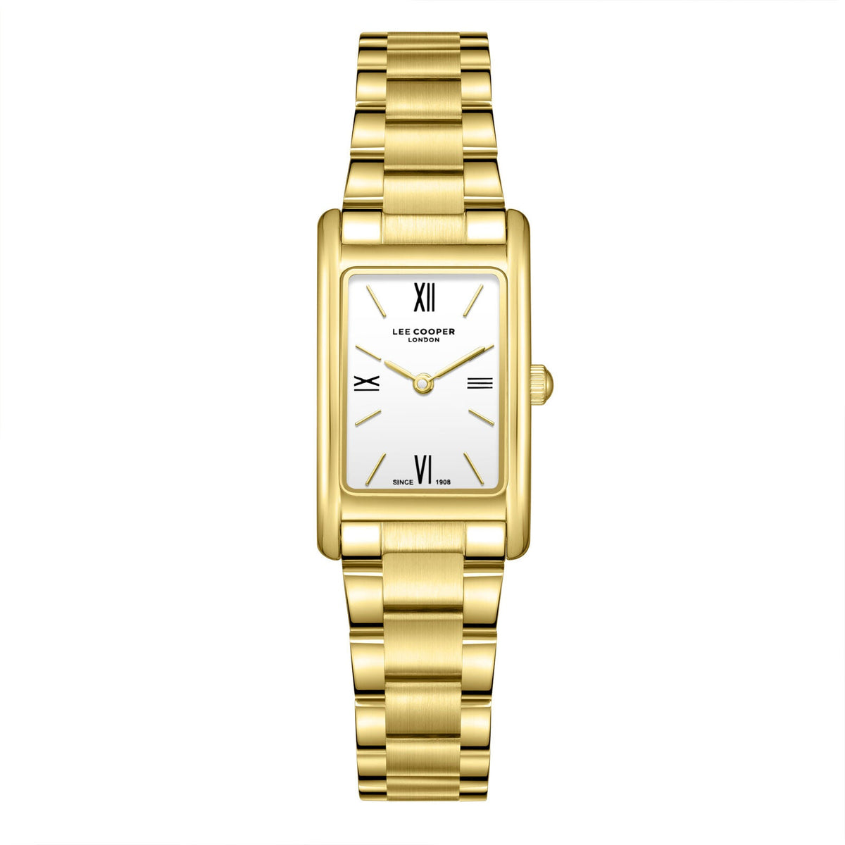 Lee Cooper square gold watch with silver dial and Roman numeral markers