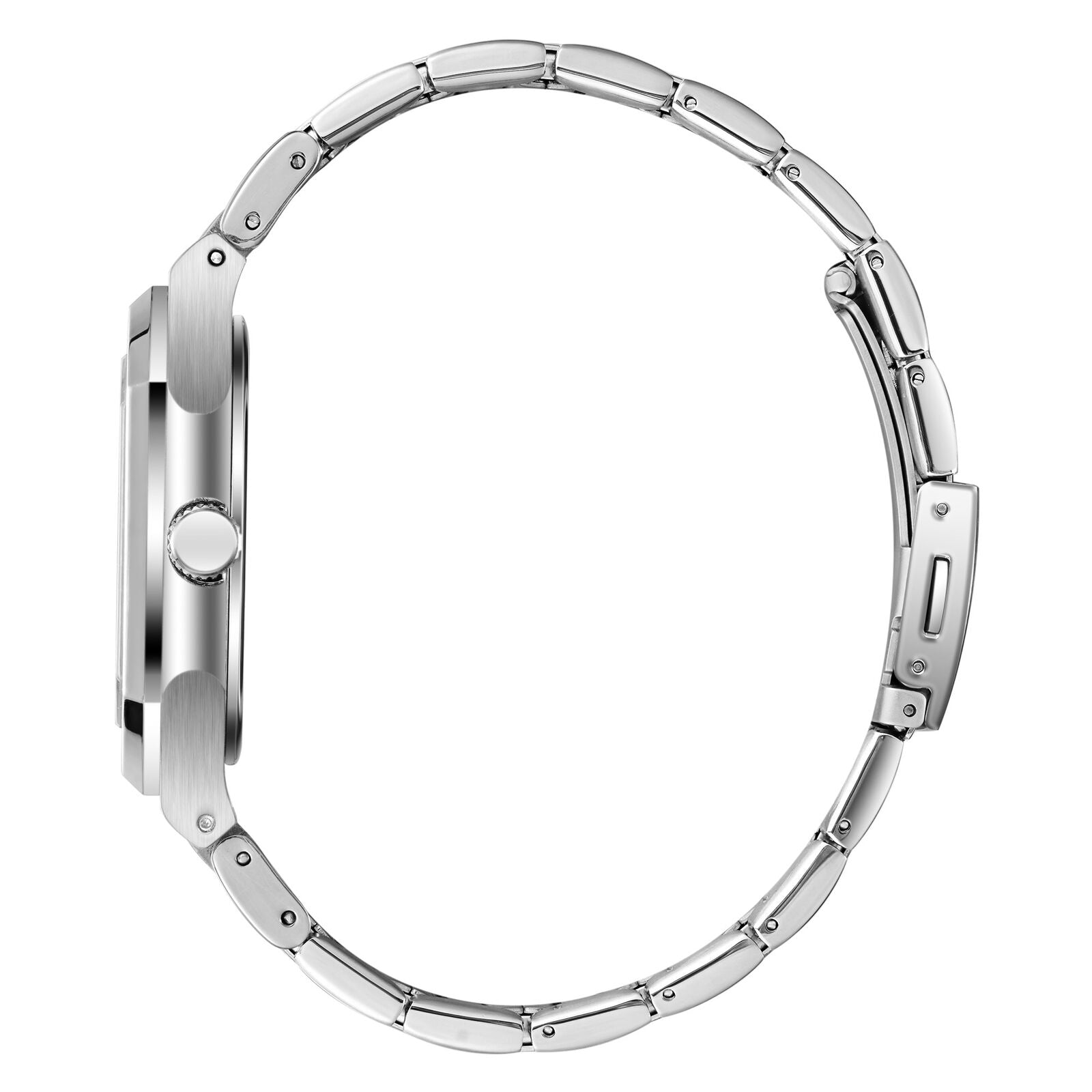 Side view of Lee Cooper Maxime watch showing silver bracelet and case profile
