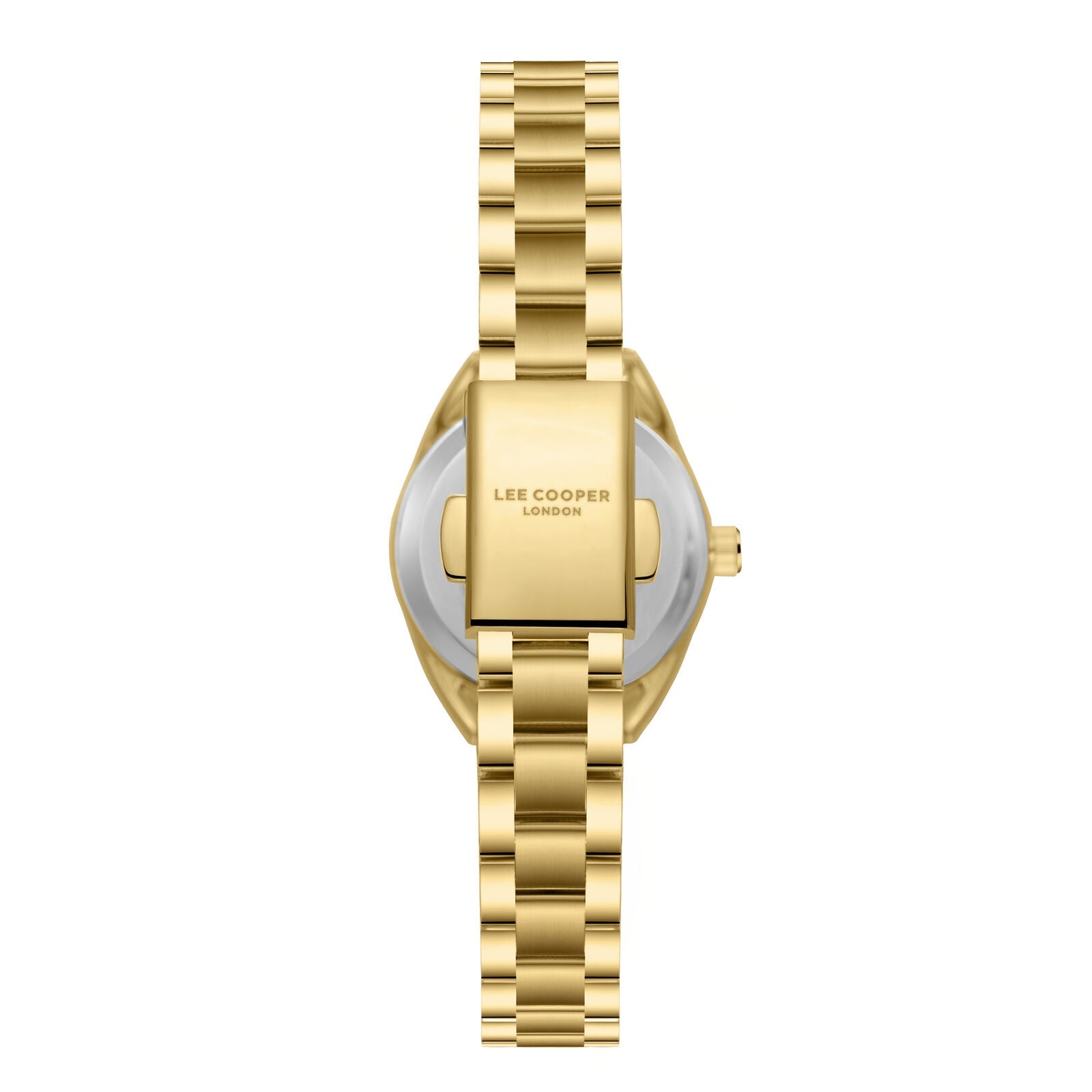 Lee Cooper Nayla watch case back showing gold case and Lee Cooper London branding