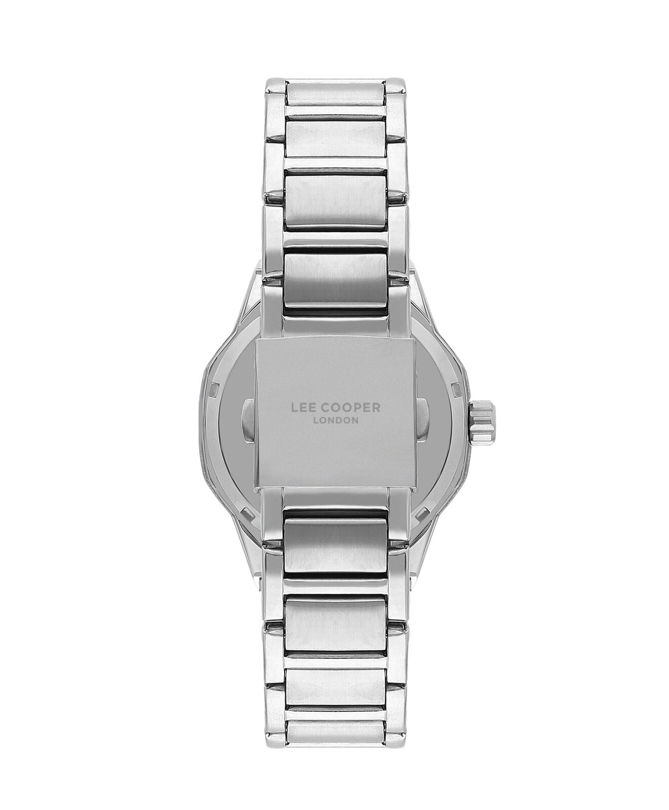 Lee Cooper Richard watch caseback showing silver stainless steel and engraved branding