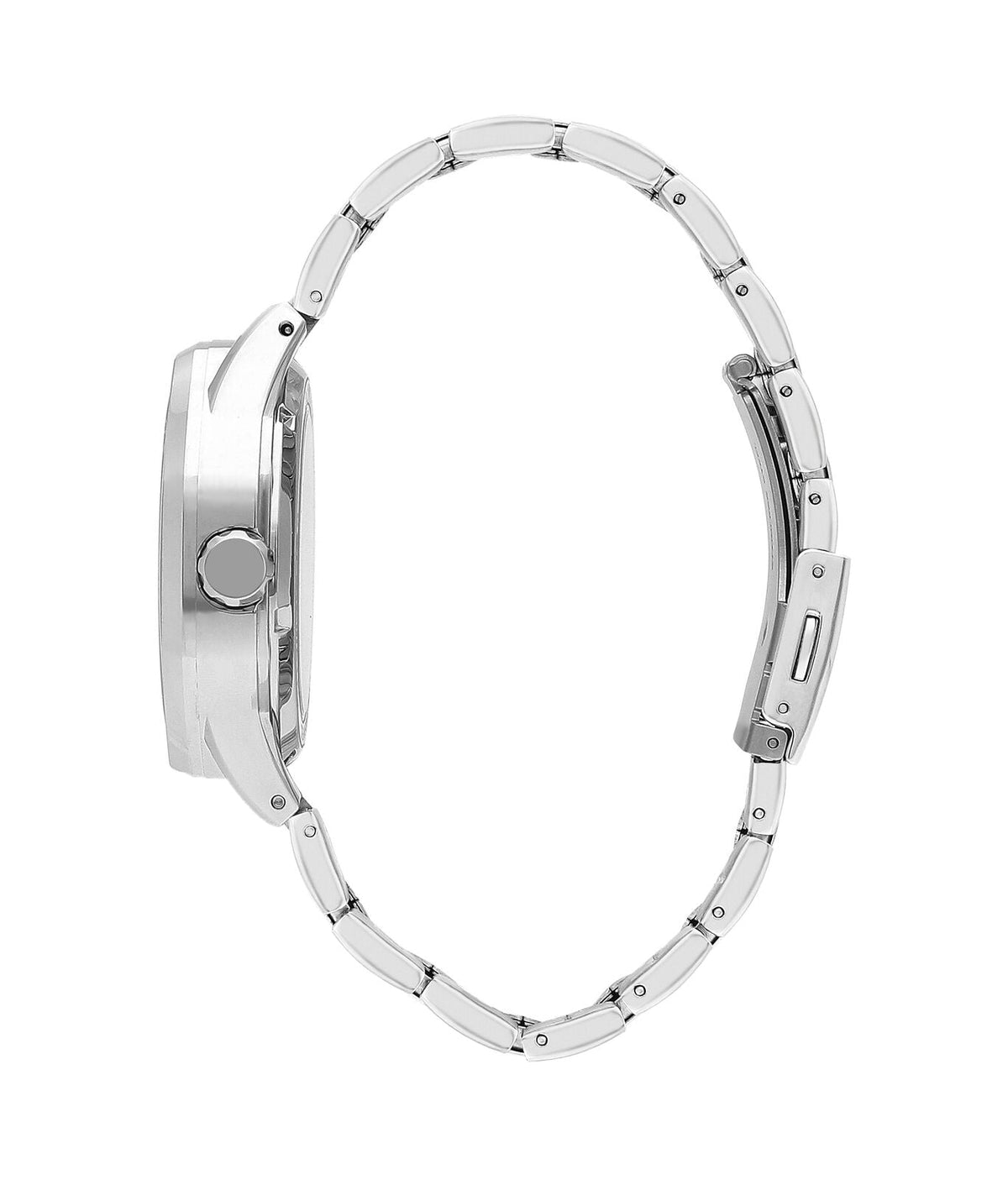 Side view of Lee Cooper Richard watch showing silver case profile and metal bracelet