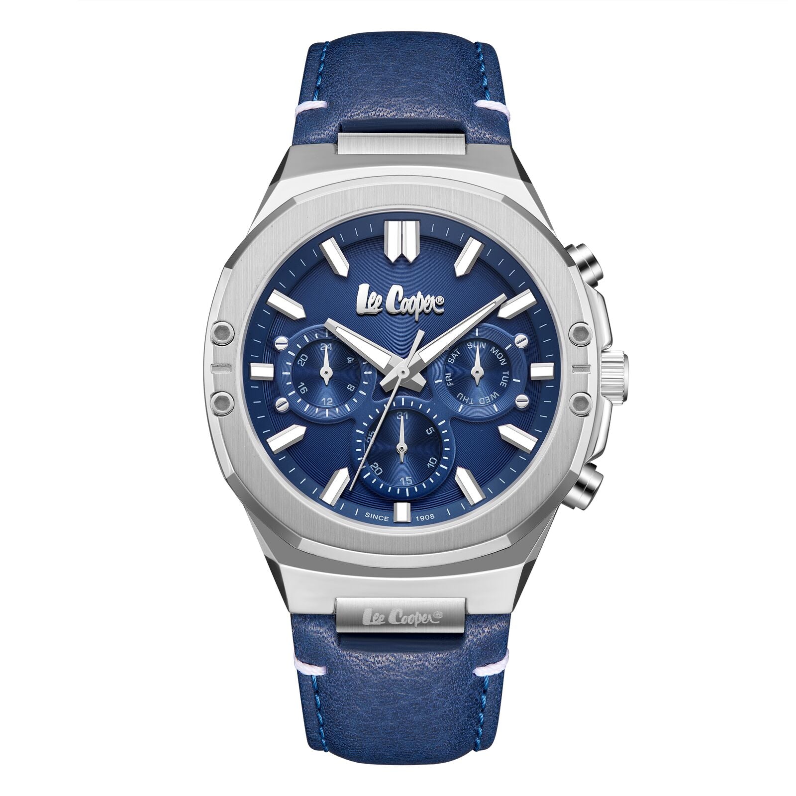 Lee Cooper Multifunction Blue Dial and Genuine Leather Silver Watch - LC07992.399