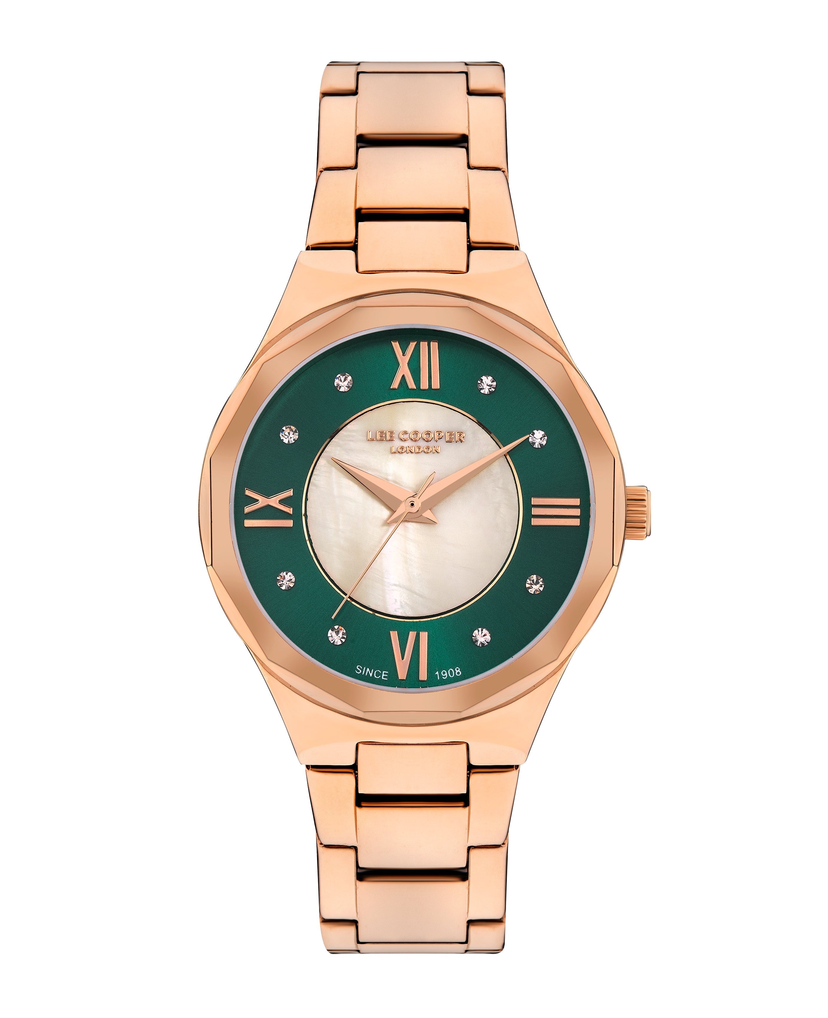 Lee Cooper StyleWork White and Green MOP Dial Rose Gold Watch – LC07922.470
