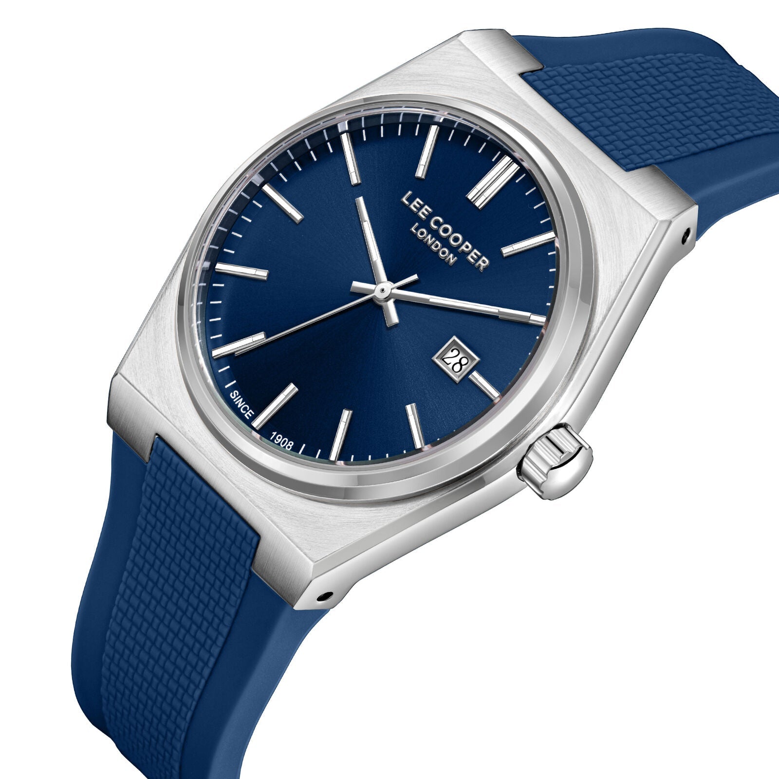 Lee Cooper Zane Date Window Blue Dial and Silicone Strap Silver Watch - LC08250.399
