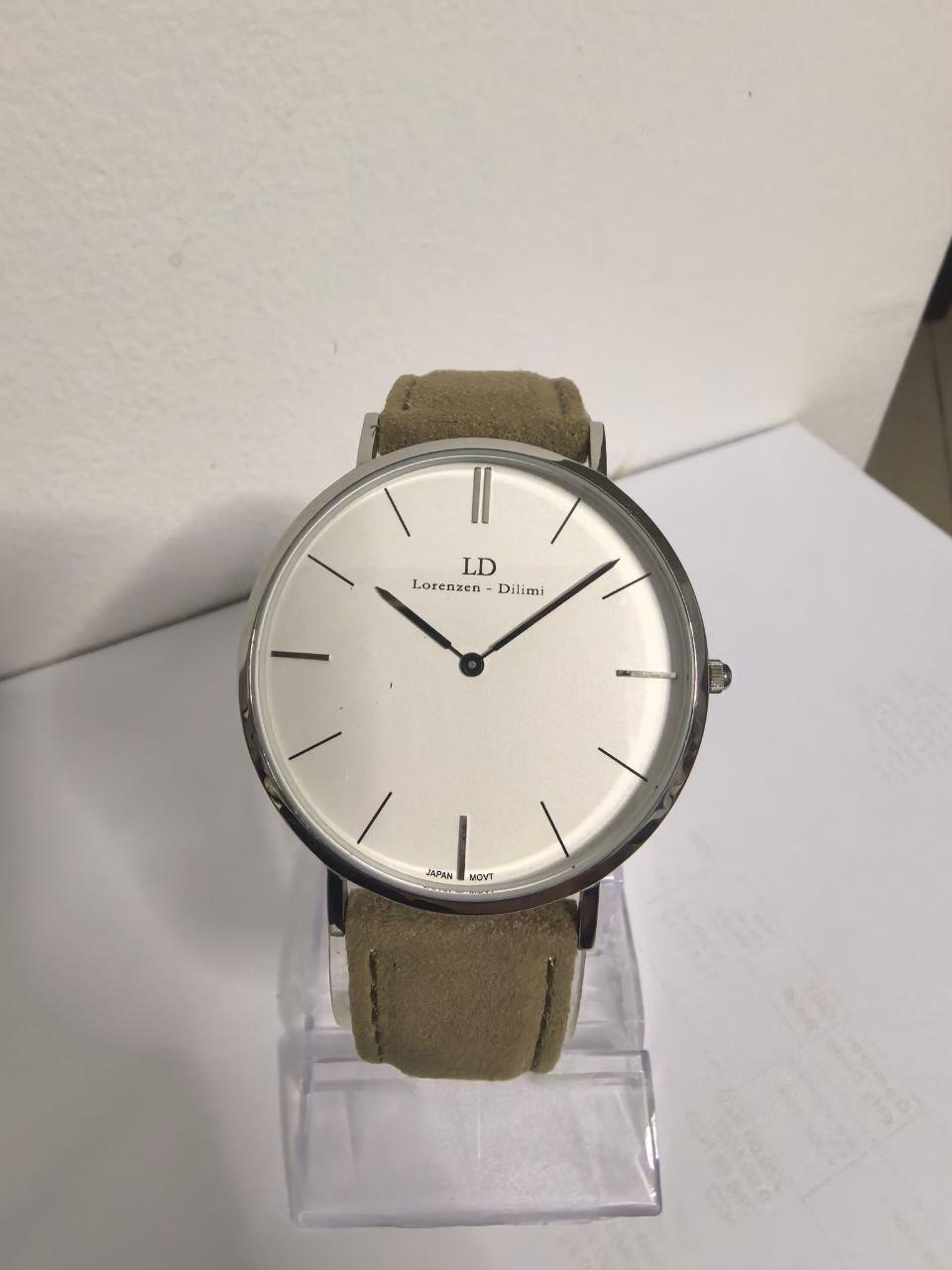 Lorenzen Dilimi Slim White Dial Beige Suede Strap Men's Watch (Pre-Owned)