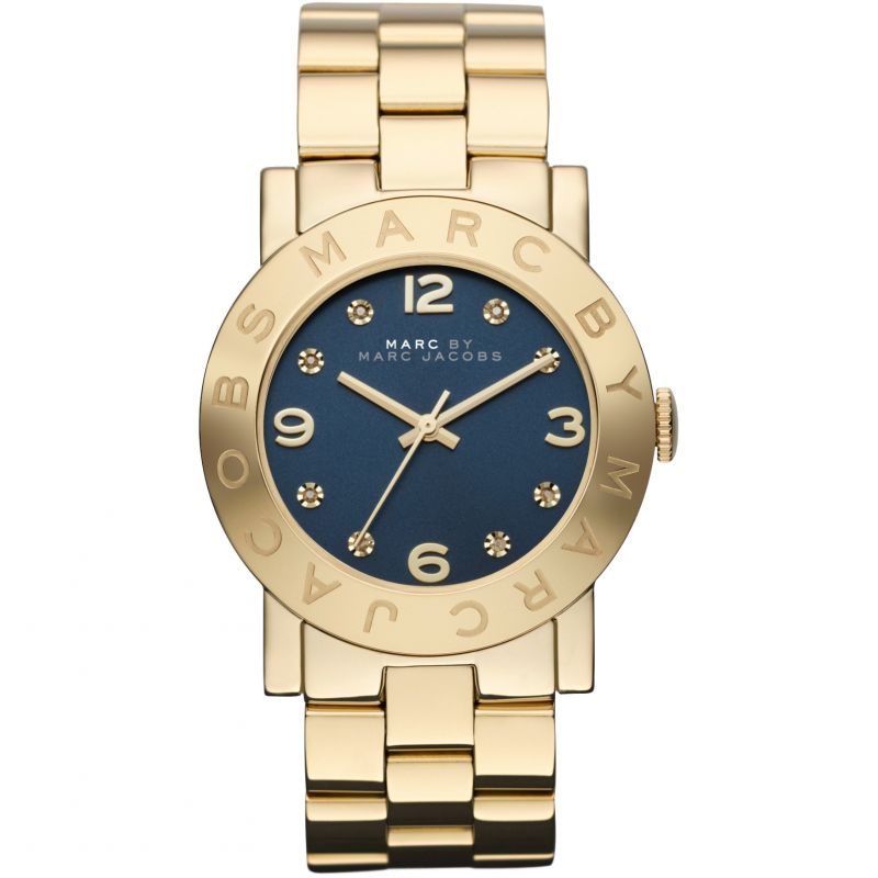 Marc by Marc Jacobs Amy watch with navy dial, gold tone case and bracelet, flower hour markers