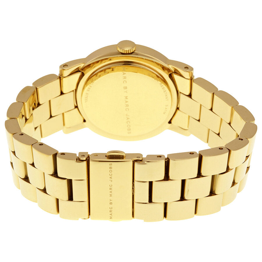 Marc by Marc Jacobs Amy watch caseback showing gold tone case and bracelet