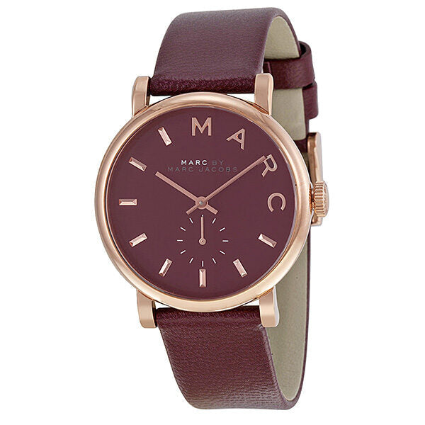 Marc By Marc Jacobs Baker Maroon Dial Rose Gold Tone Leather Watch MBM1267