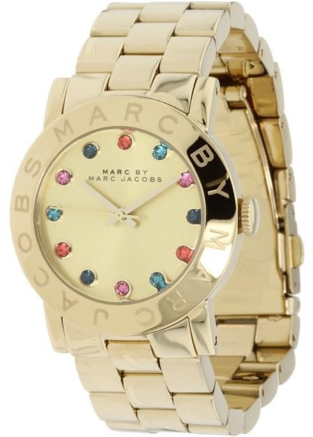 Marc by Marc Jacobs Blade watch with gold-tone link bracelet and colorful dial detail