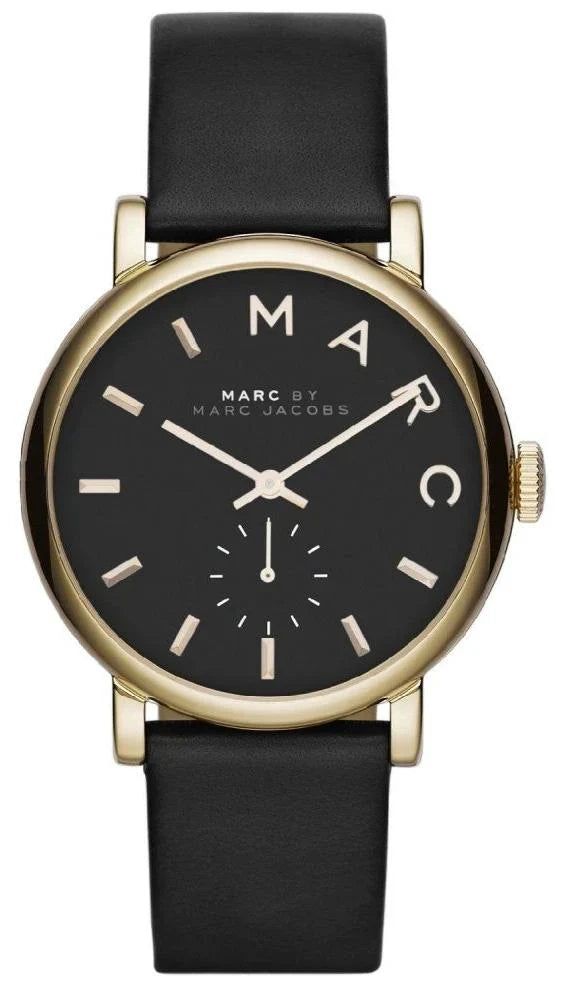 Marc by Marc Jacobs Baker MBM1269 black dial watch with gold case and black leather strap