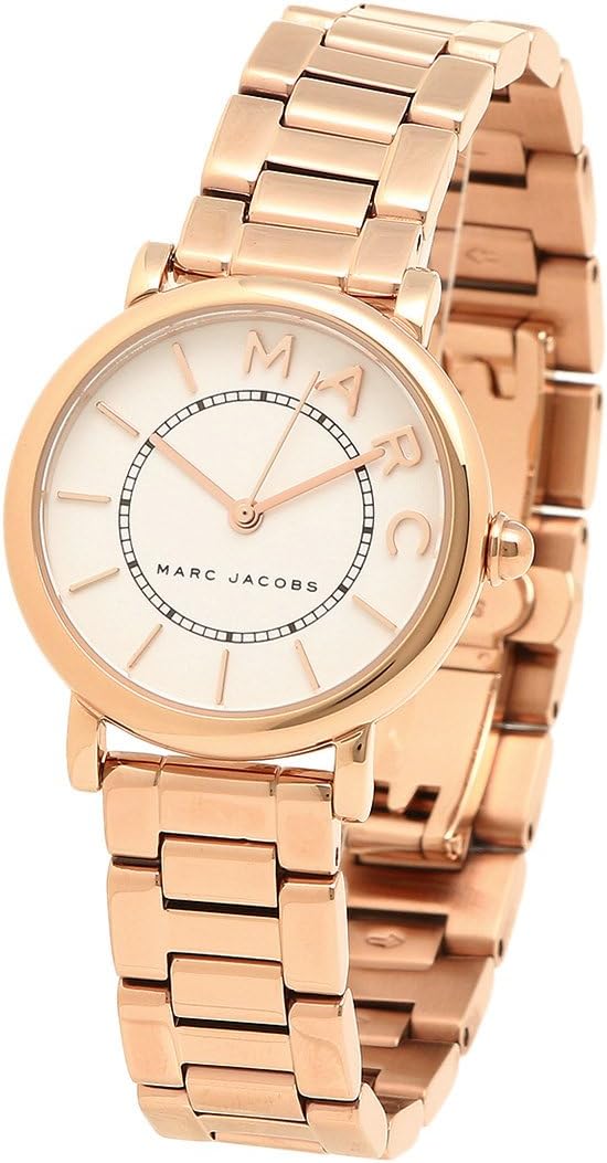 Marc Jacobs MJ3527 angled view showing rose gold case, dial, and stainless steel strap