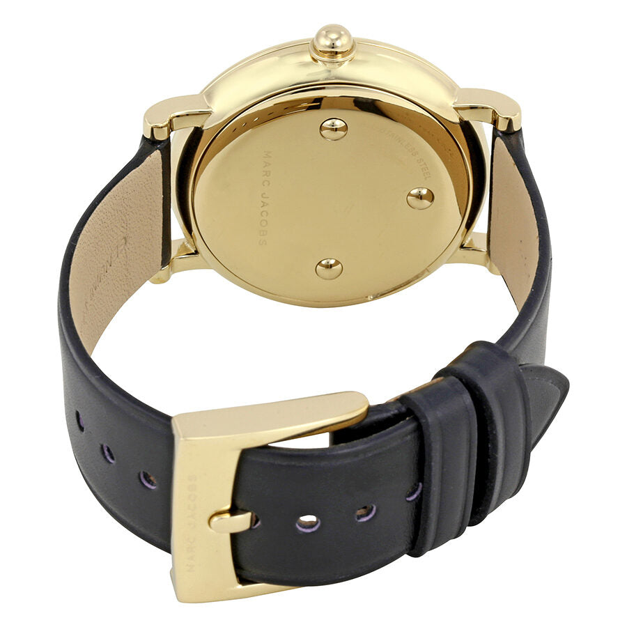 Marc Jacobs Roxy MJ1532 caseback with gold-tone finish and black leather strap