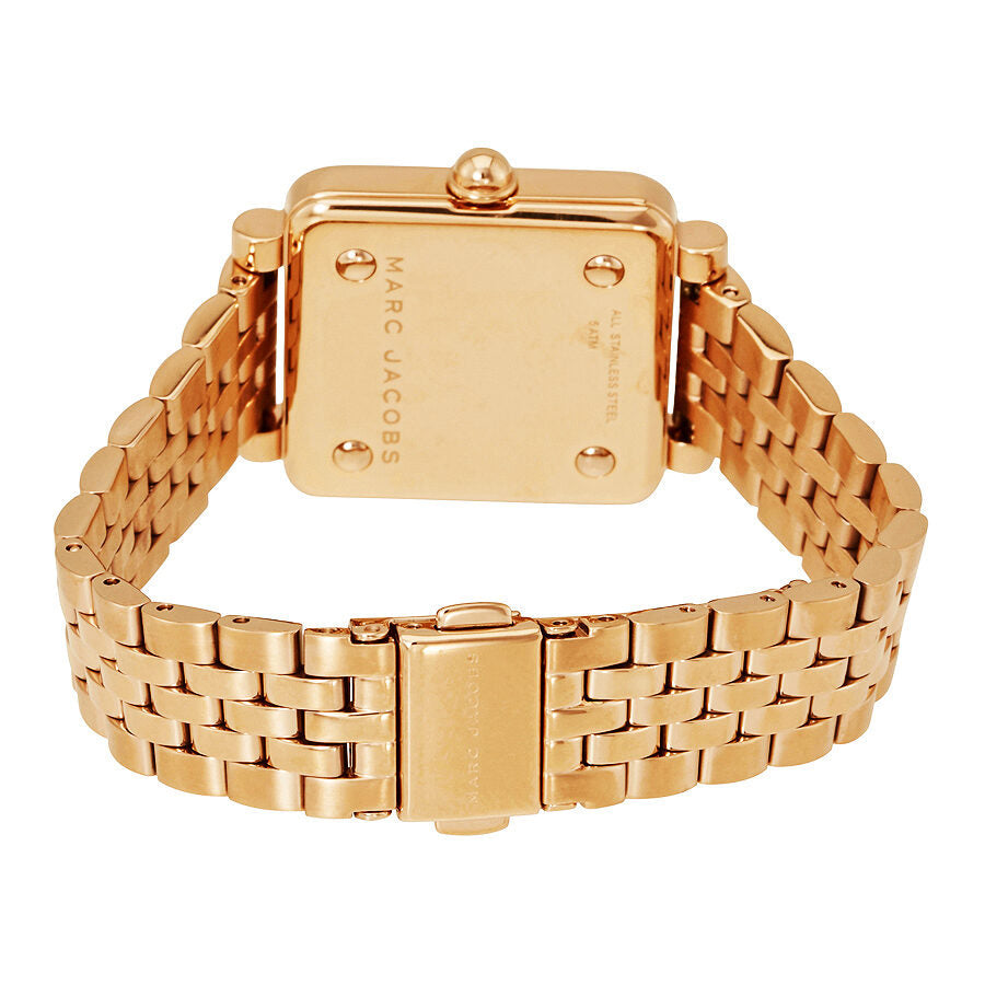 Marc Jacobs Vic watch case back showing rose gold-tone stainless steel