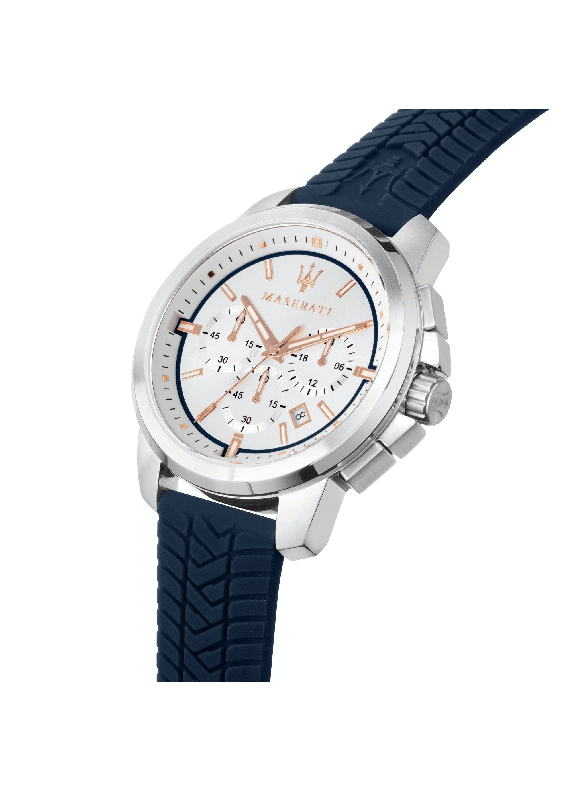 Maserati 44mm CHR W/Silver Dial Blue Strap Menβs Watch R8871621013 - Watch