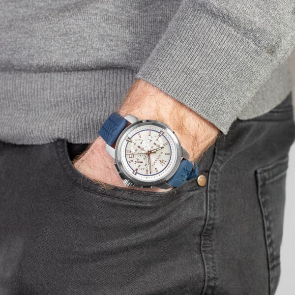 Maserati 44mm CHR W/Silver Dial Blue Strap Menβs Watch R8871621013 - Watch